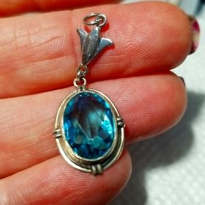 London Blue Topaz Large Sterling Pendant Vintage